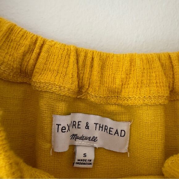 Madewell Texture & Thread Off The Shoulder Top Button Front Tie Waist Yellow EUC - Picture 6 of 7